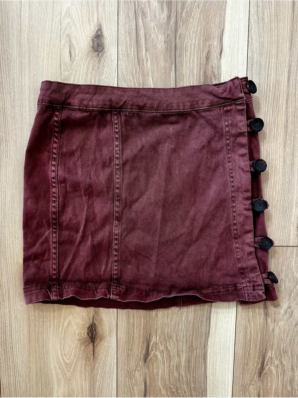 Altar'd State Wine Button-Trim Mini Skirt